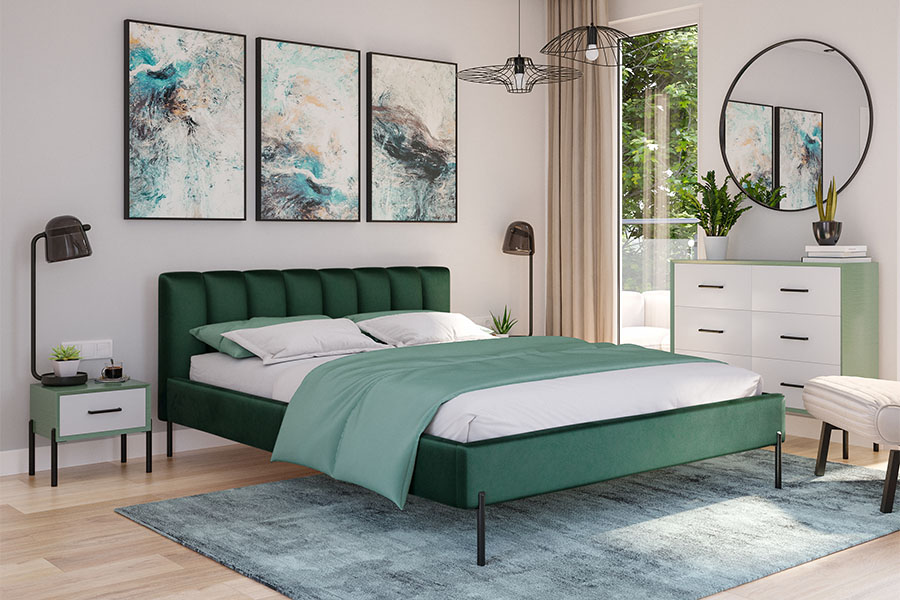 Bed Milaan - groen - velvet (160x200) 1