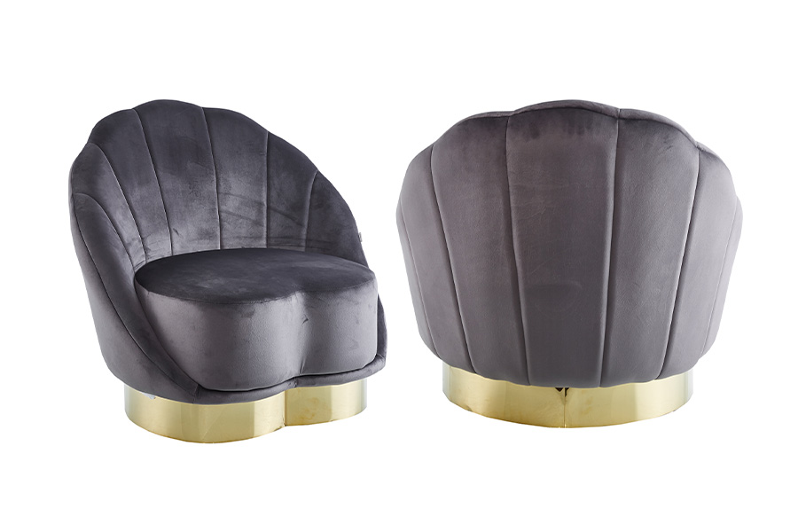Schelp fauteuil Iona - velvet - grijs 3