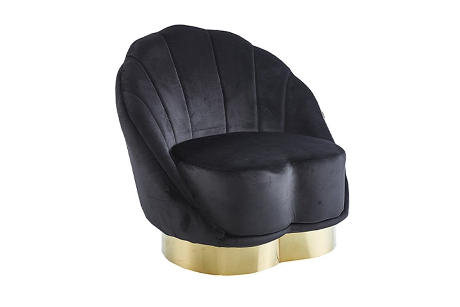 Schelp fauteuil Iona - velvet - zwart 1